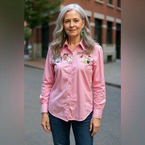 Pink Embroidered Long Sleeve Top
